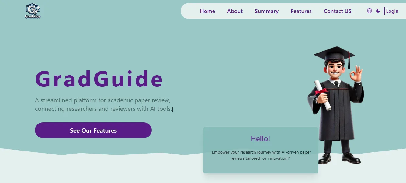 GradGuide AI-powered research platform featuring plagiarism detection and paper summarization.